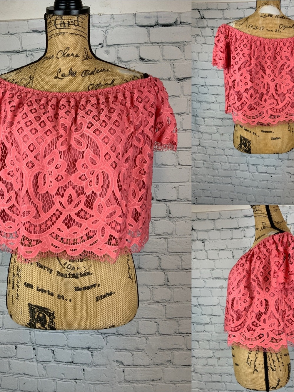 Express Coral Lace On/off Shoulder Top